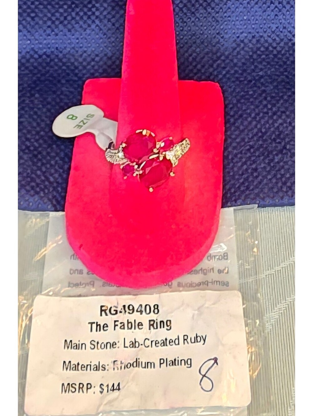 Bomb Party Fable Ring with Lab-Created Ruby and Rhodium Plating, Size 8
